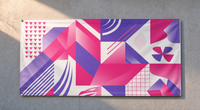 DHM Prints 13oz vinyl banner with pink and purple geometric brand pattern